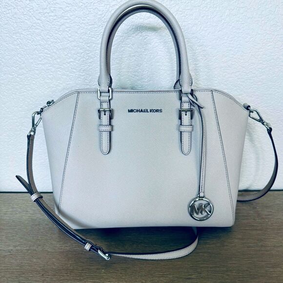 Michael Kors Gray Silver Large Crossbody Satchel Shoulder Bag Purse - Picture 1 of 8